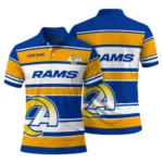 Los Angeles Rams Polo Shirt Customized Horizontal Blocks Blue Best Selling