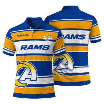 Los Angeles Rams Polo Shirt Customized Horizontal Blocks Blue Fashion Forward