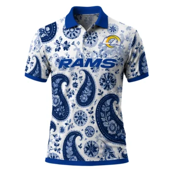 Los Angeles Rams Polo Shirt Customized Paisley Florals Blue White Best Selling