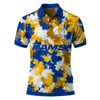 Los Angeles Rams Polo Shirt Personalized Pixel Camo Blue Best Selling