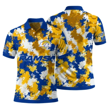 Los Angeles Rams Polo Shirt Personalized Pixel Camo Blue Fashion Forward
