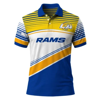 Los Angeles Rams Polo Shirt Personalized Slanted Stripes Blue White Best Selling