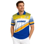 Los Angeles Rams Polo Shirt Personalized Slanted Stripes Blue White Best Selling