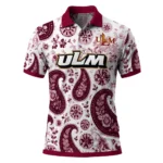 Louisiana Monroe Warhawks Polo Shirt Custom Paisley Florals Red White Best Selling