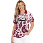 Louisiana Monroe Warhawks Polo Shirt Custom Paisley Florals Red White Best Selling