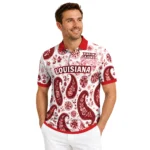 Louisiana Ragin Cajuns Polo Shirt Custom Paisley Florals Red White Best Selling