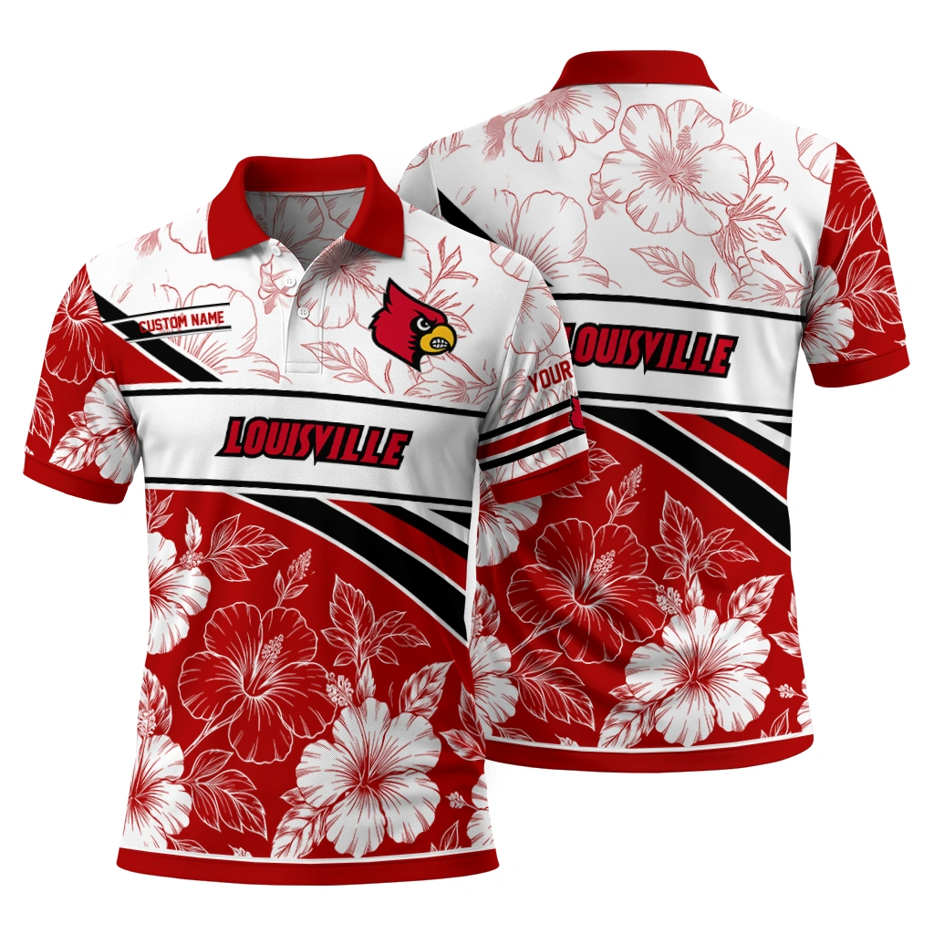 Louisville Cardinals Polo Shirt Customized Floral Angles Red White Fashion Forward Louisville Cardinals Polo Shirt Customized Floral Angles Red White Fashion Forward