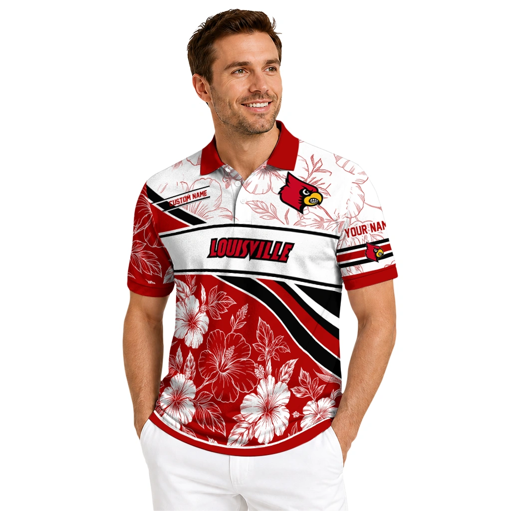 Louisville Cardinals Polo Shirt Customized Floral Angles Red White High Quality Louisville Cardinals Polo Shirt Customized Floral Angles Red White High Quality