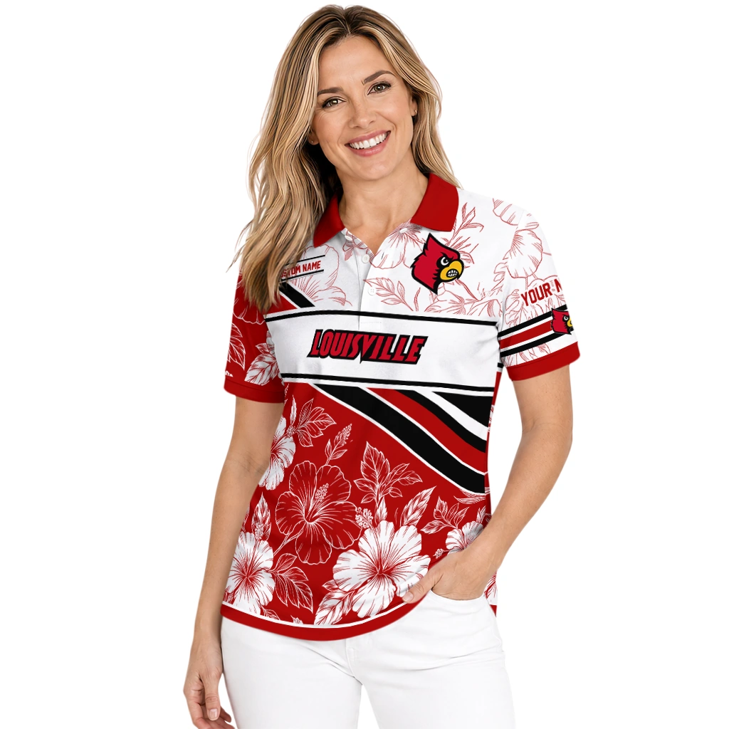 Louisville Cardinals Polo Shirt Customized Floral Angles Red White Latest Model Louisville Cardinals Polo Shirt Customized Floral Angles Red White Latest Model