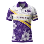 Lsu Tigers Polo Shirt Personalized Floral Angles Purple White Best Selling