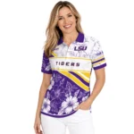 Lsu Tigers Polo Shirt Personalized Floral Angles Purple White Best Selling