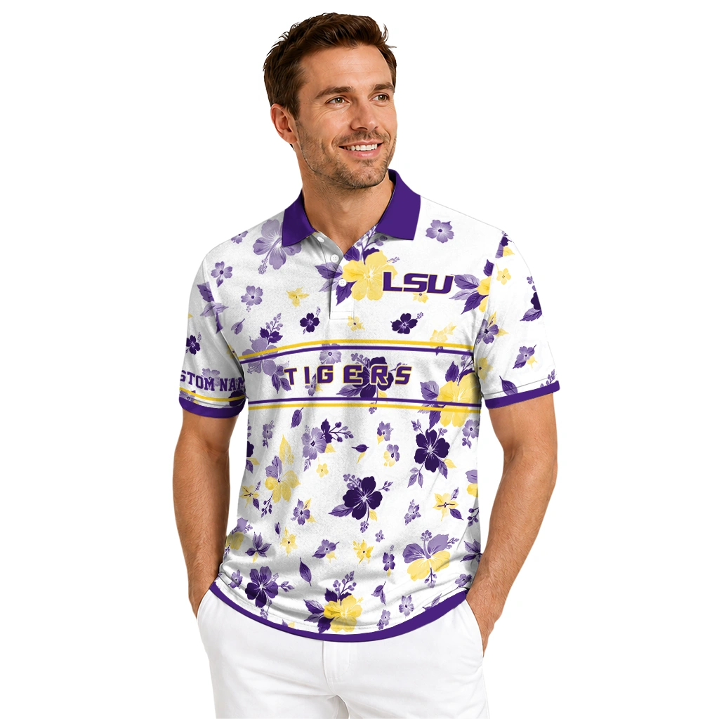 Lsu Tigers Polo Shirt Personalized Floral Pinstripe Purple White High Quality Lsu Tigers Polo Shirt Personalized Floral Pinstripe Purple White High Quality