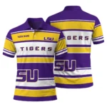 Lsu Tigers Polo Shirt Personalized Horizontal Blocks Purple Best Selling