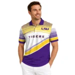 Lsu Tigers Polo Shirt Personalized Slanted Stripes Purple White Best Selling