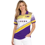 Lsu Tigers Polo Shirt Personalized Slanted Stripes Purple White Best Selling
