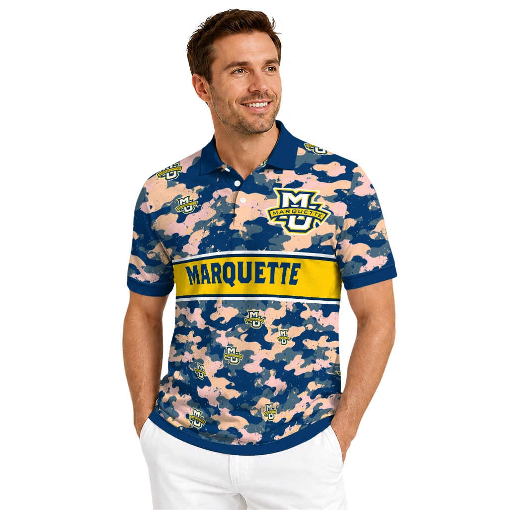 Marquette Golden Eagles Polo Shirt Personalized Camo Band Blue High Quality Marquette Golden Eagles Polo Shirt Personalized Camo Band Blue High Quality