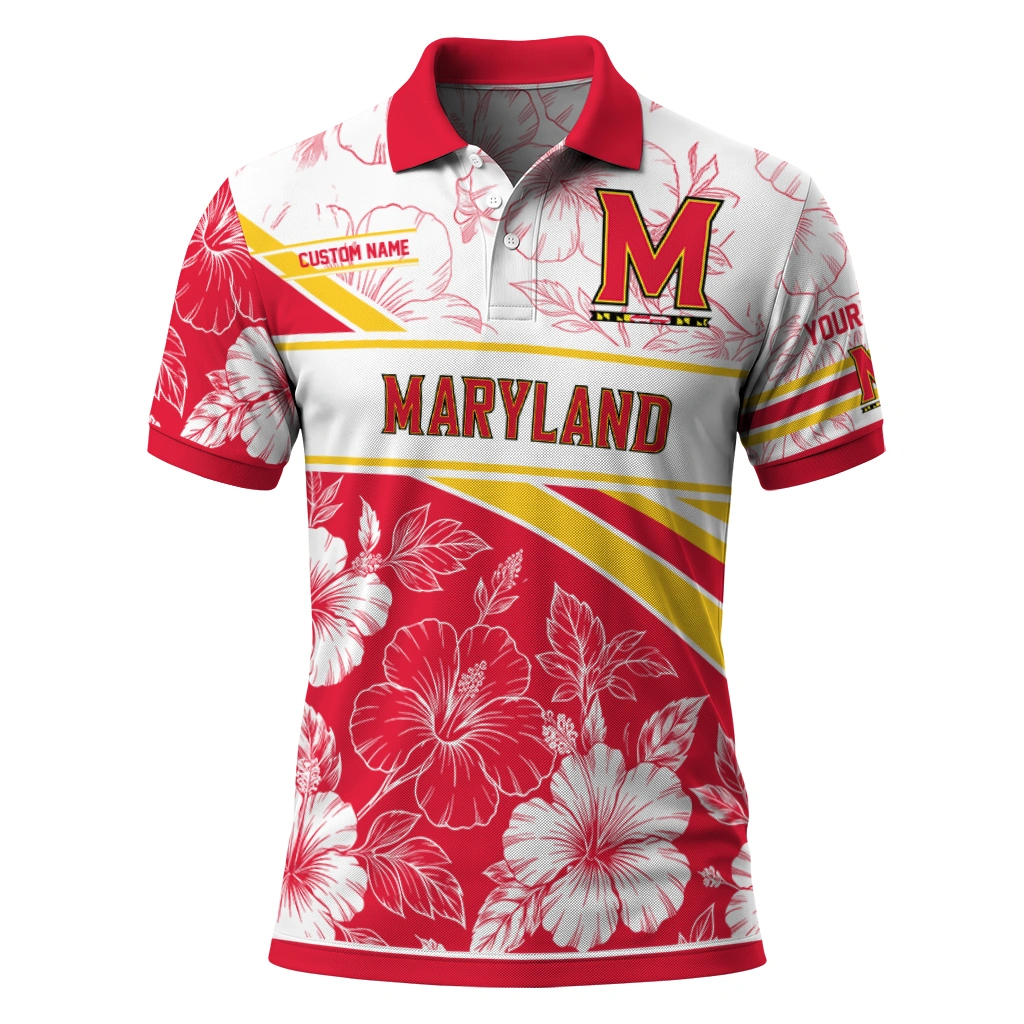 Maryland Terrapins Polo Shirt Customized Floral Angles Red White Best Selling Maryland Terrapins Polo Shirt Customized Floral Angles Red White Best Selling