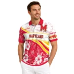 Maryland Terrapins Polo Shirt Customized Floral Angles Red White Best Selling