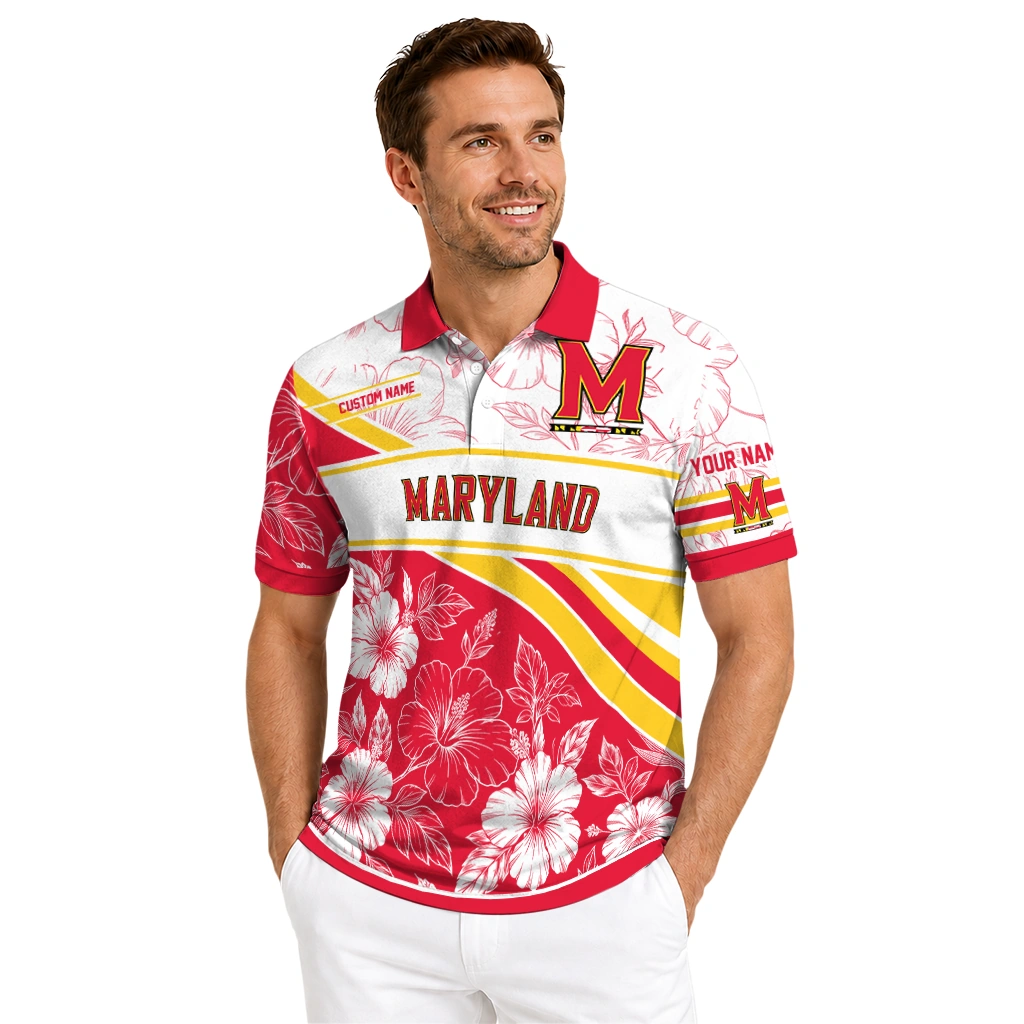 Maryland Terrapins Polo Shirt Customized Floral Angles Red White High Quality Maryland Terrapins Polo Shirt Customized Floral Angles Red White High Quality