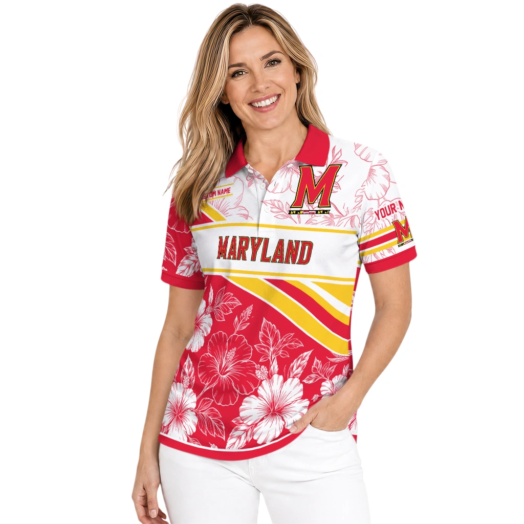 Maryland Terrapins Polo Shirt Customized Floral Angles Red White Latest Model Maryland Terrapins Polo Shirt Customized Floral Angles Red White Latest Model