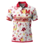 Maryland Terrapins Polo Shirt Customized Floral Pinstripe Red White Best Selling