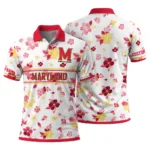Maryland Terrapins Polo Shirt Customized Floral Pinstripe Red White Best Selling