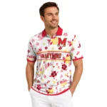 Maryland Terrapins Polo Shirt Customized Floral Pinstripe Red White Best Selling