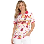 Maryland Terrapins Polo Shirt Customized Floral Pinstripe Red White Best Selling