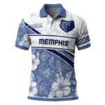 Memphis Grizzlies Polo Shirt - Customized Floral Angles Blue White