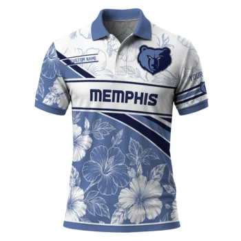 Memphis Grizzlies Polo Shirt - Customized Floral Angles Blue White