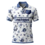 Memphis Grizzlies Polo Shirt - Customized Floral Pinstripe Blue White