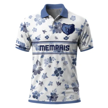 Memphis Grizzlies Polo Shirt - Customized Floral Pinstripe Blue White