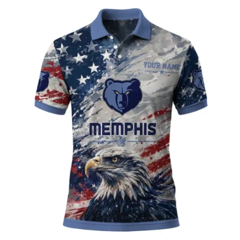 Memphis Grizzlies Polo Shirt - Customized Star Brushstrokes Blue