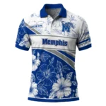 Memphis Tigers Polo Shirt Custom Floral Angles Blue White Best Selling