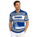 Memphis Tigers Polo Shirt Custom Horizontal Blocks Blue Best Selling