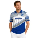 Memphis Tigers Polo Shirt Custom Slanted Stripes Blue White Best Selling