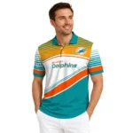 Miami Dolphins Polo Shirt Custom Slanted Stripes Aqua White Best Selling