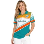 Miami Dolphins Polo Shirt Custom Slanted Stripes Aqua White Best Selling