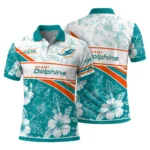 Miami Dolphins Polo Shirt Customized Floral Angles Aqua White Best Selling