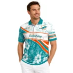 Miami Dolphins Polo Shirt Customized Floral Angles Aqua White Best Selling