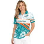 Miami Dolphins Polo Shirt Customized Floral Angles Aqua White Best Selling