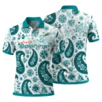 Miami Dolphins Polo Shirt Personalized Paisley Florals Aqua White Best Selling