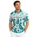 Miami Dolphins Polo Shirt Personalized Paisley Florals Aqua White Best Selling
