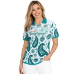 Miami Dolphins Polo Shirt Personalized Paisley Florals Aqua White Best Selling