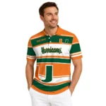 Miami Hurricanes Polo Shirt Customized Horizontal Blocks Orange Best Selling