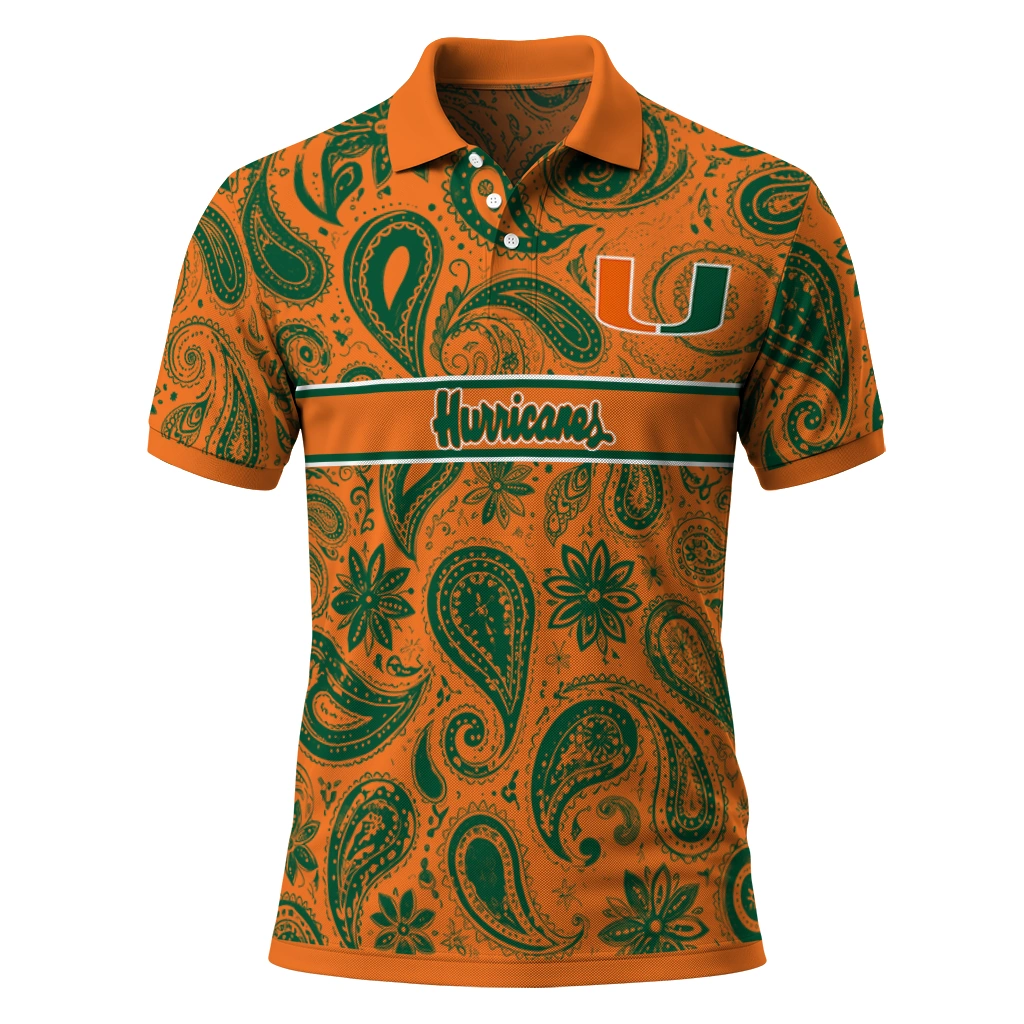 Miami Hurricanes Polo Shirt Customized Paisley Band Orange Best Selling Miami Hurricanes Polo Shirt Customized Paisley Band Orange Best Selling