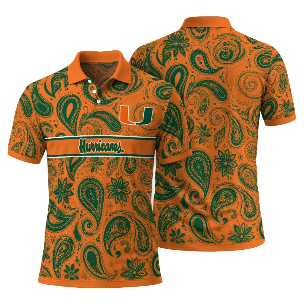 Miami Hurricanes Polo Shirt Customized Paisley Band Orange Fashion Forward Miami Hurricanes Polo Shirt Customized Paisley Band Orange Fashion Forward