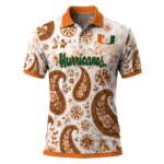 Miami Hurricanes Polo Shirt Customized Paisley Florals Orange White Best Selling