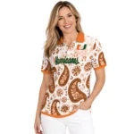 Miami Hurricanes Polo Shirt Customized Paisley Florals Orange White Best Selling