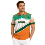 Miami Hurricanes Polo Shirt Customized Slanted Stripes Orange White Best Selling